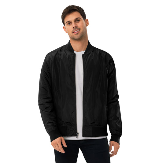 TroutWhistler - Premium Recycled Bomber Jacket | Dark w/ White I'm Hooked on TroutWhistler Logo