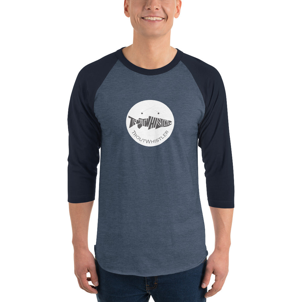 TroutWhistler - 3/4 Sleeve Raglan Shirt | Dark w/ White Round Logo