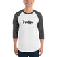 TroutWhistler - 3/4 Sleeve Raglan Shirt | Light w/ Black  TroutWhistler Logo
