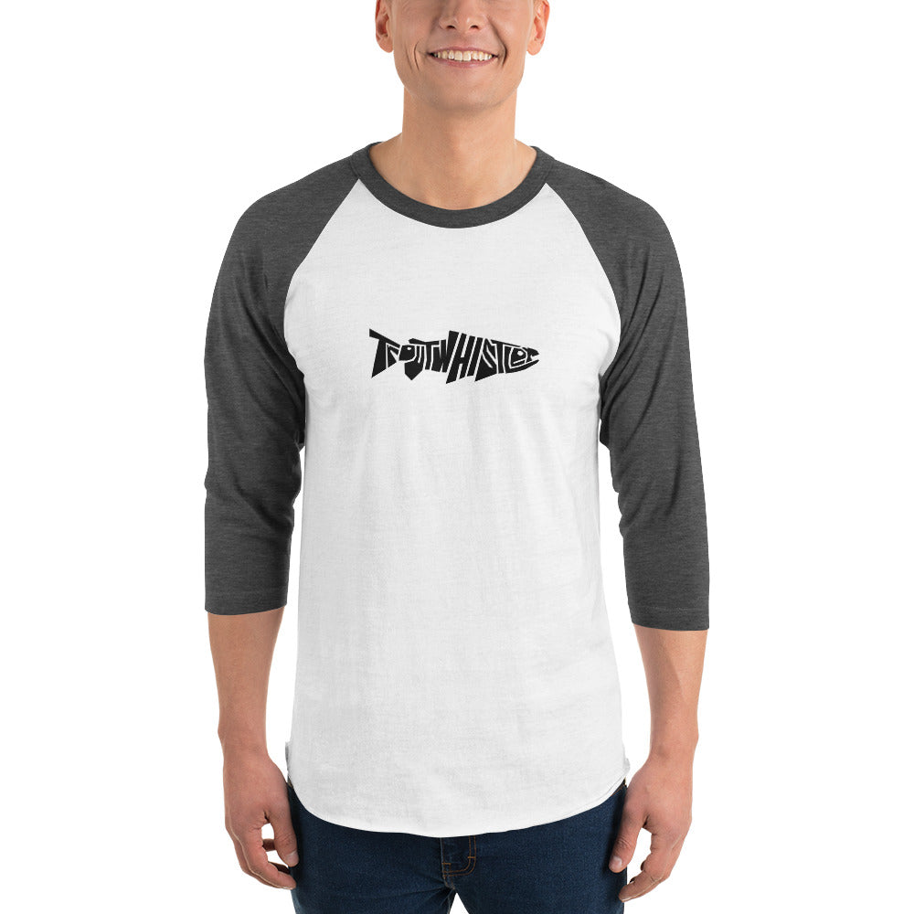 TroutWhistler - 3/4 Sleeve Raglan Shirt | Light w/ Black  TroutWhistler Logo