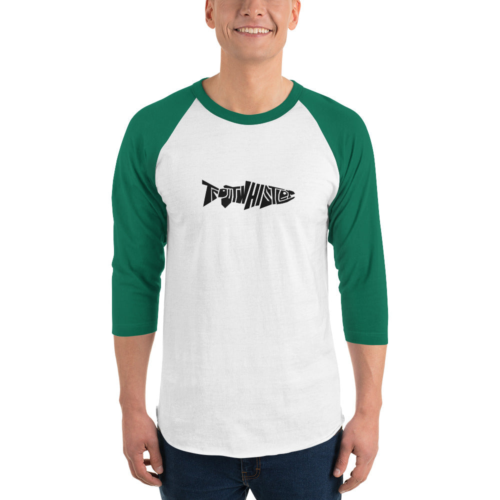 TroutWhistler - 3/4 Sleeve Raglan Shirt | Light w/ Black  TroutWhistler Logo