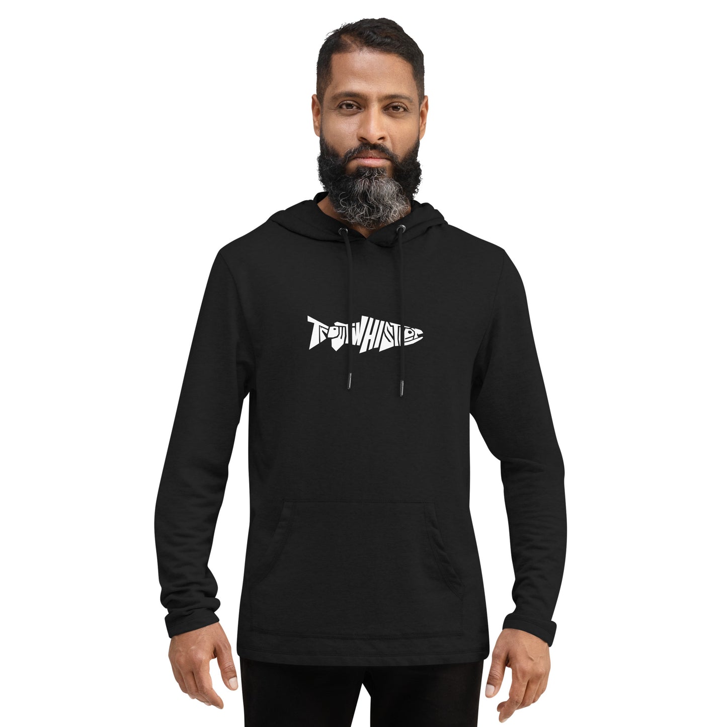 TroutWhistler - Men's Lightweight Hoodie | Black w/ White Logo