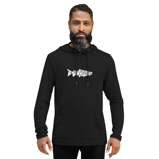 TroutWhistler - Men's Lightweight Hoodie | Black w/ White Logo