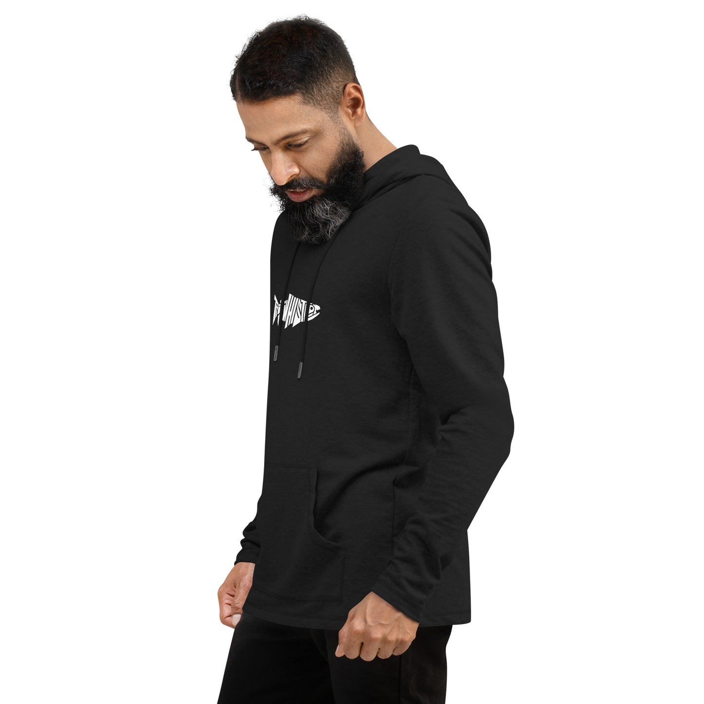 TroutWhistler - Men's Lightweight Hoodie | Black w/ White Logo