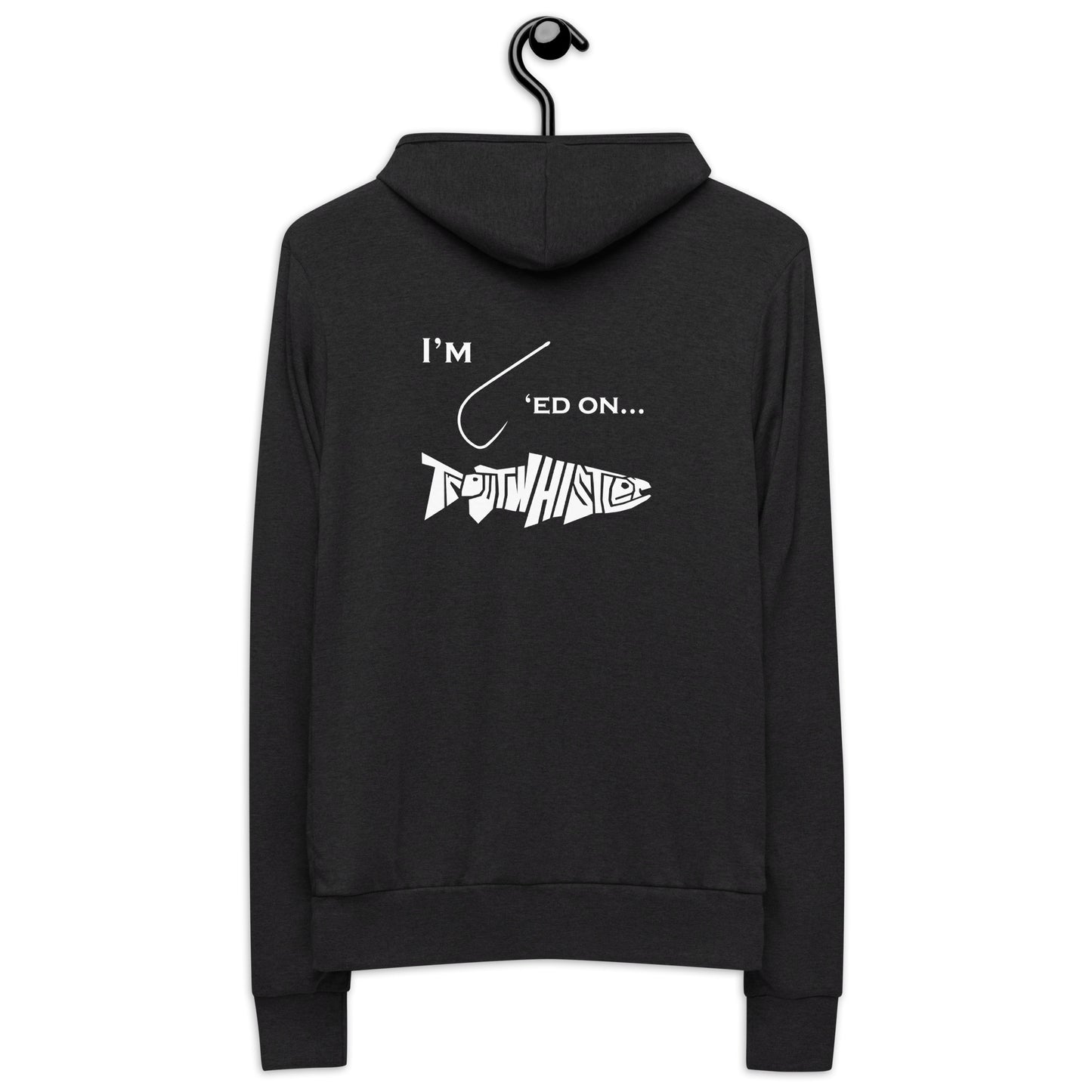 TroutWhistler - Men's Hoodie Zip Hoodie | I'm Hooked On TroutWhistler - Grey w/ White Logos