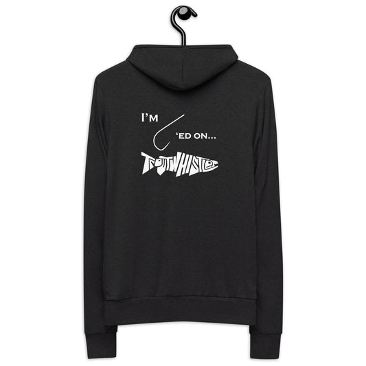 TroutWhistler - Men's Hoodie Zip Hoodie | I'm Hooked On TroutWhistler - Grey w/ White Logos