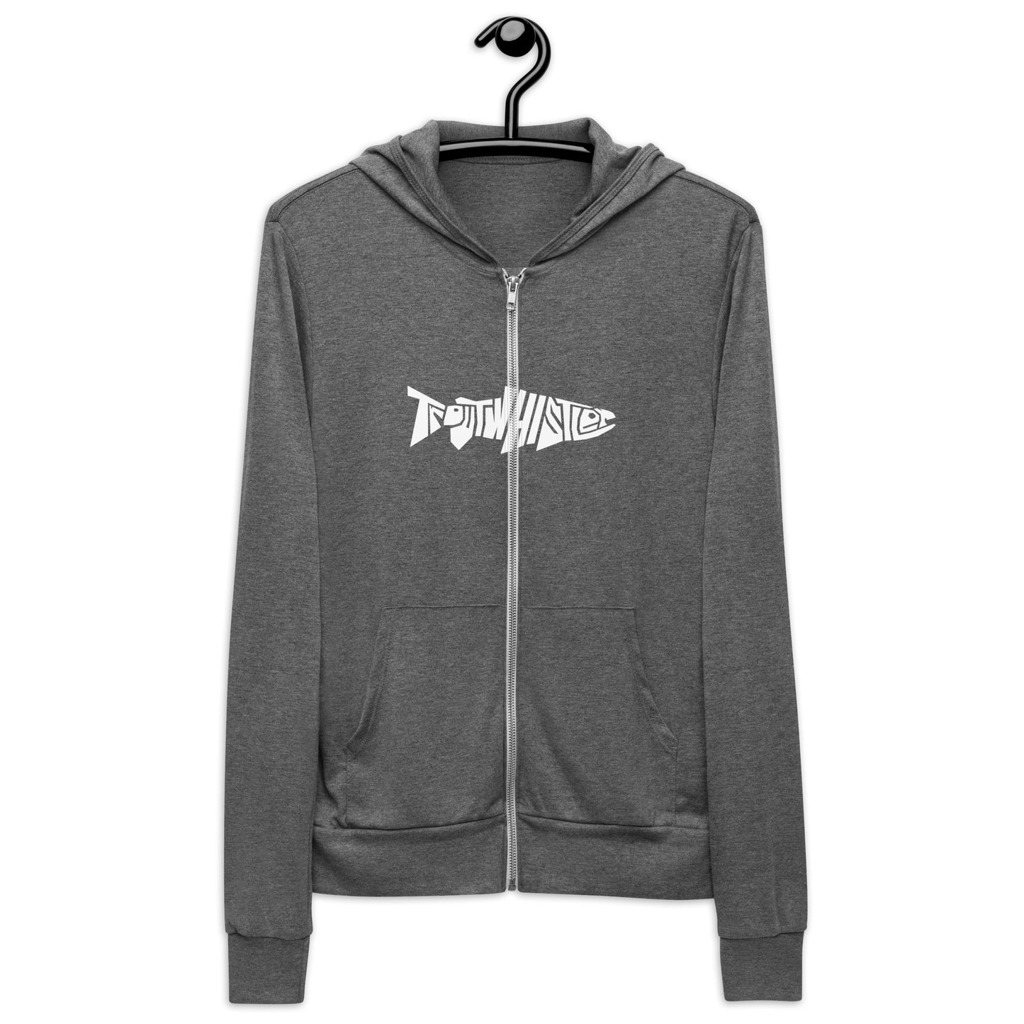 TroutWhistler - Men's Hoodie Zip Hoodie | I'm Hooked On TroutWhistler - Grey w/ White Logos