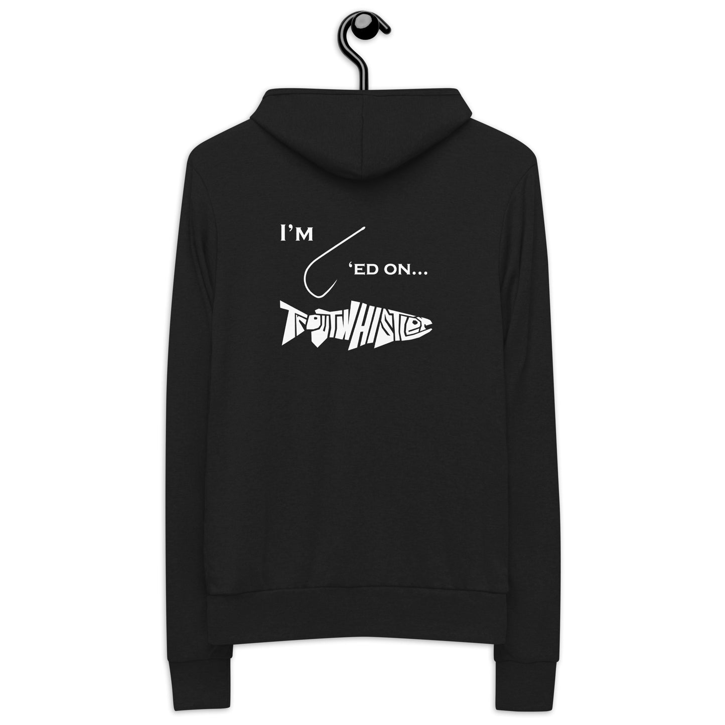 TroutWhistler - Men's Hoodie Zip Hoodie | I'm Hooked On TroutWhistler - Grey w/ White Logos