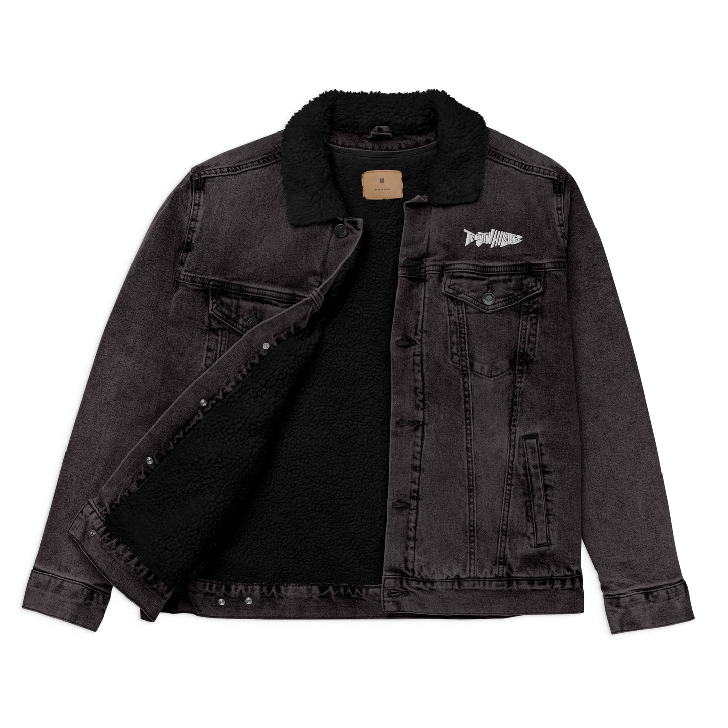 TroutWhistler - Unisex Denim Sherpa Jacket | Dark w/ White Logo