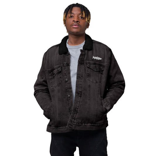 TroutWhistler - Unisex Denim Sherpa Jacket | Dark w/ White Logo