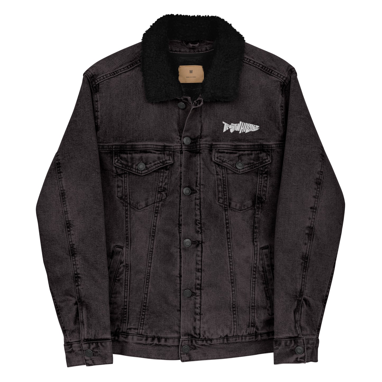 TroutWhistler - Unisex Denim Sherpa Jacket | Dark w/ White Logo