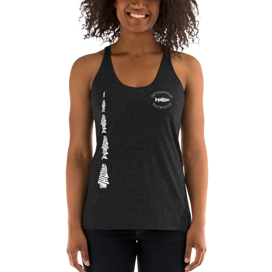 TroutWhistler - Women's Racerback Tank | w/ Multi-White Logos