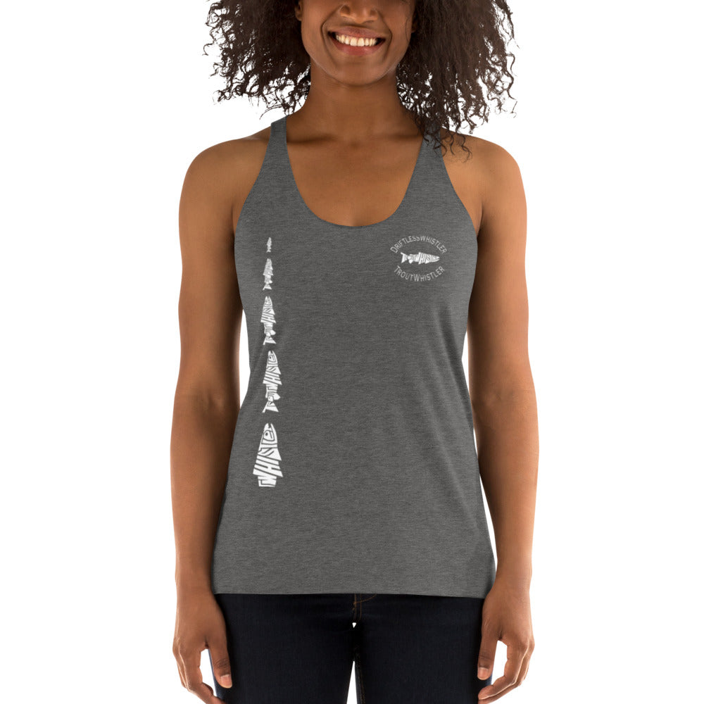 TroutWhistler - Women's Racerback Tank | w/ Multi-White Logos